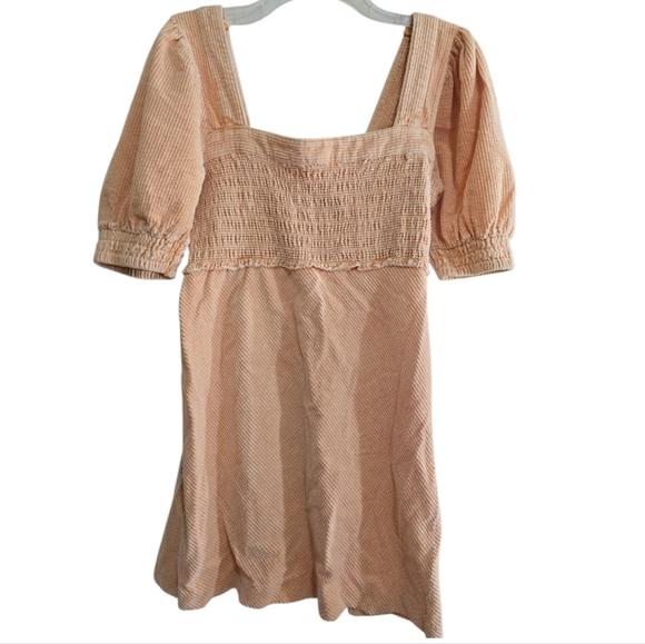 Free People Moon Flower Mini Dress Small Corduroy Puff Sleeve Smocked Bodice - Picture 5 of 11